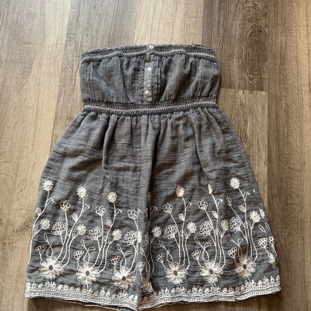 Aris Gray Floral Embroidered Mini Dress